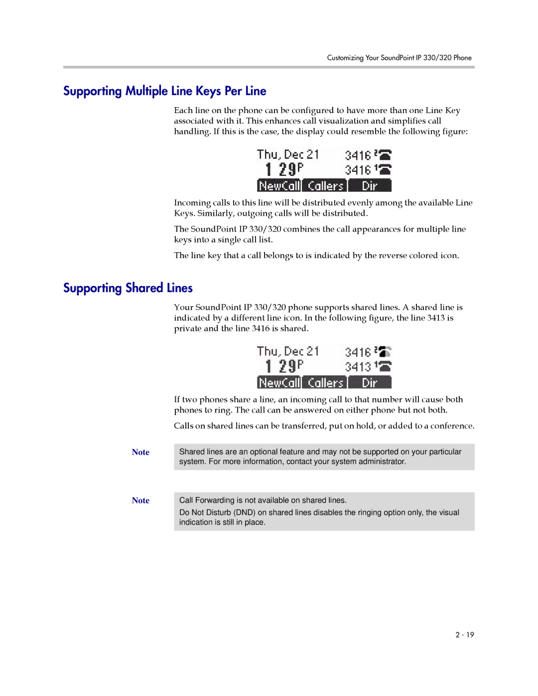 Polycom IP 330, IP 320 manual Supporting Multiple Line Keys Per Line, Supporting Shared Lines 