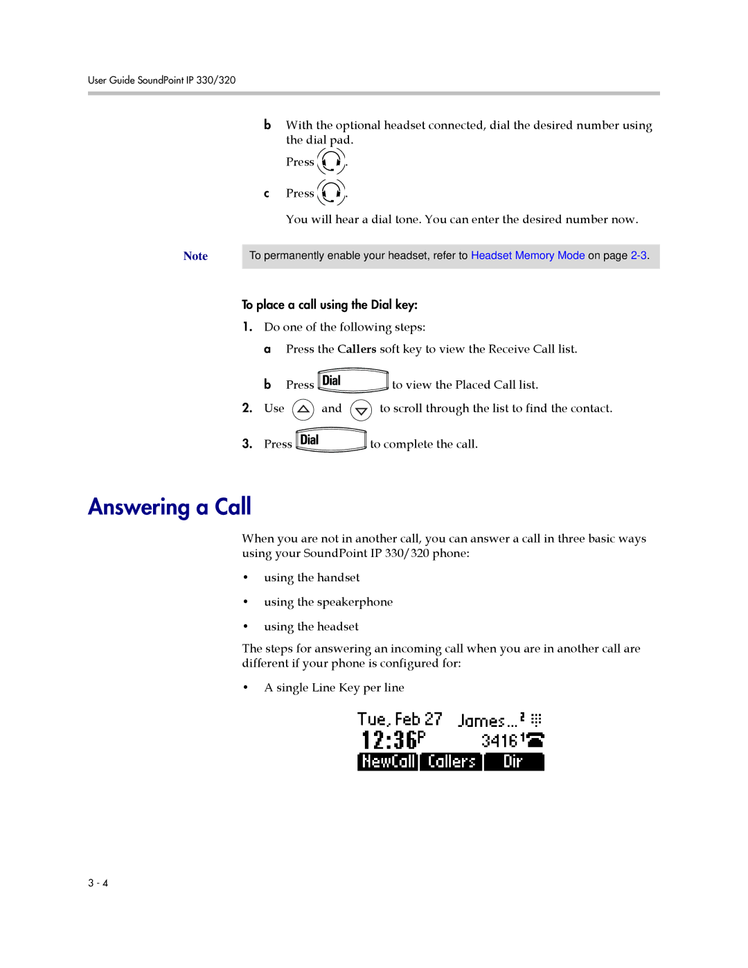 Polycom IP 320, IP 330 manual Answering a Call 