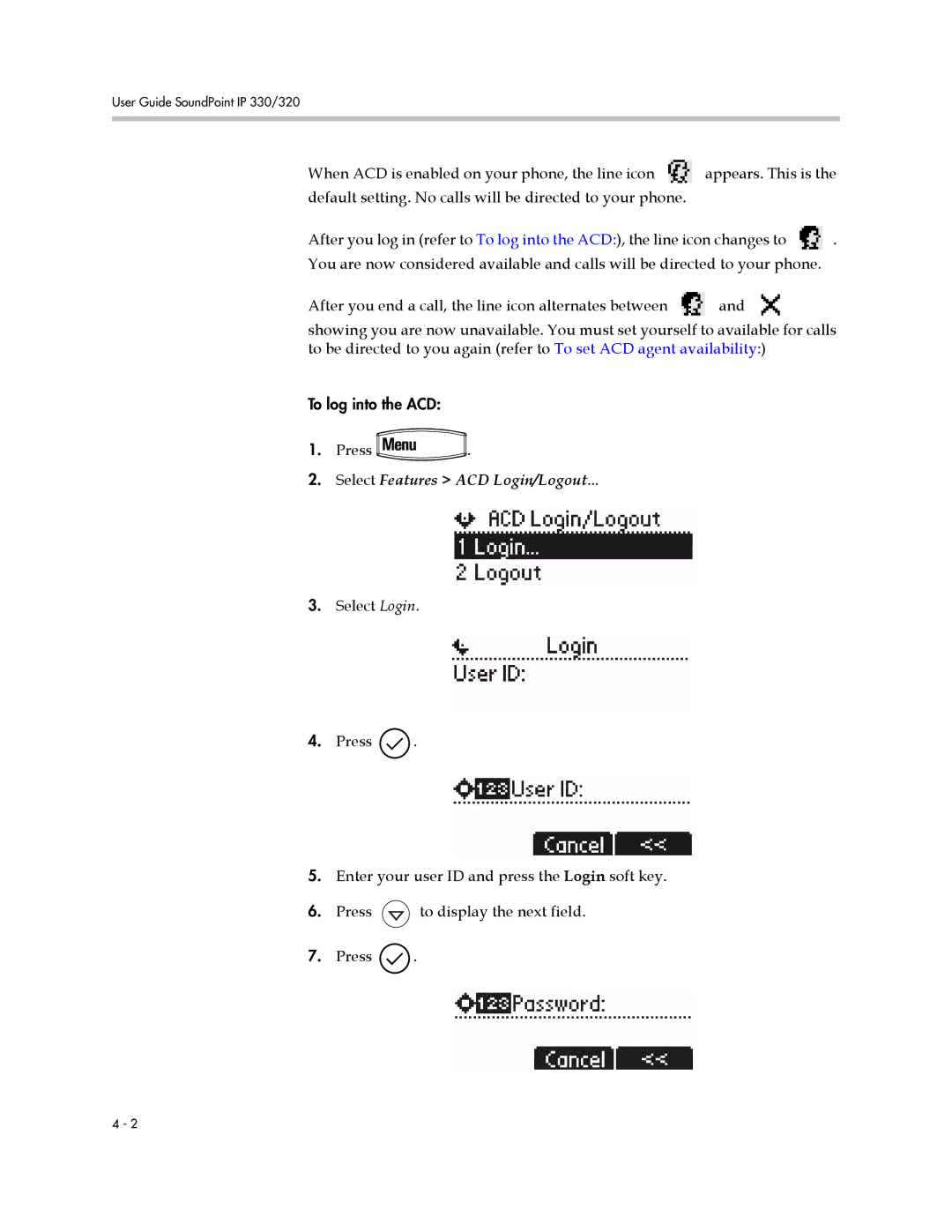 Polycom IP 320, IP 330 manual Select Features ACD Login/Logout 