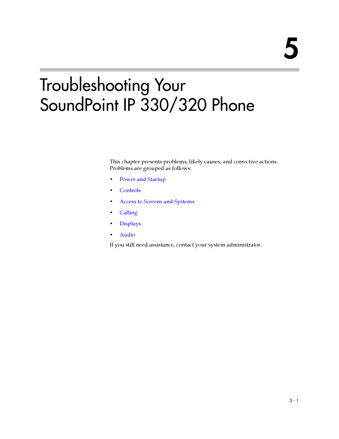 Polycom IP 320 manual Troubleshooting Your SoundPoint IP 330/320 Phone 