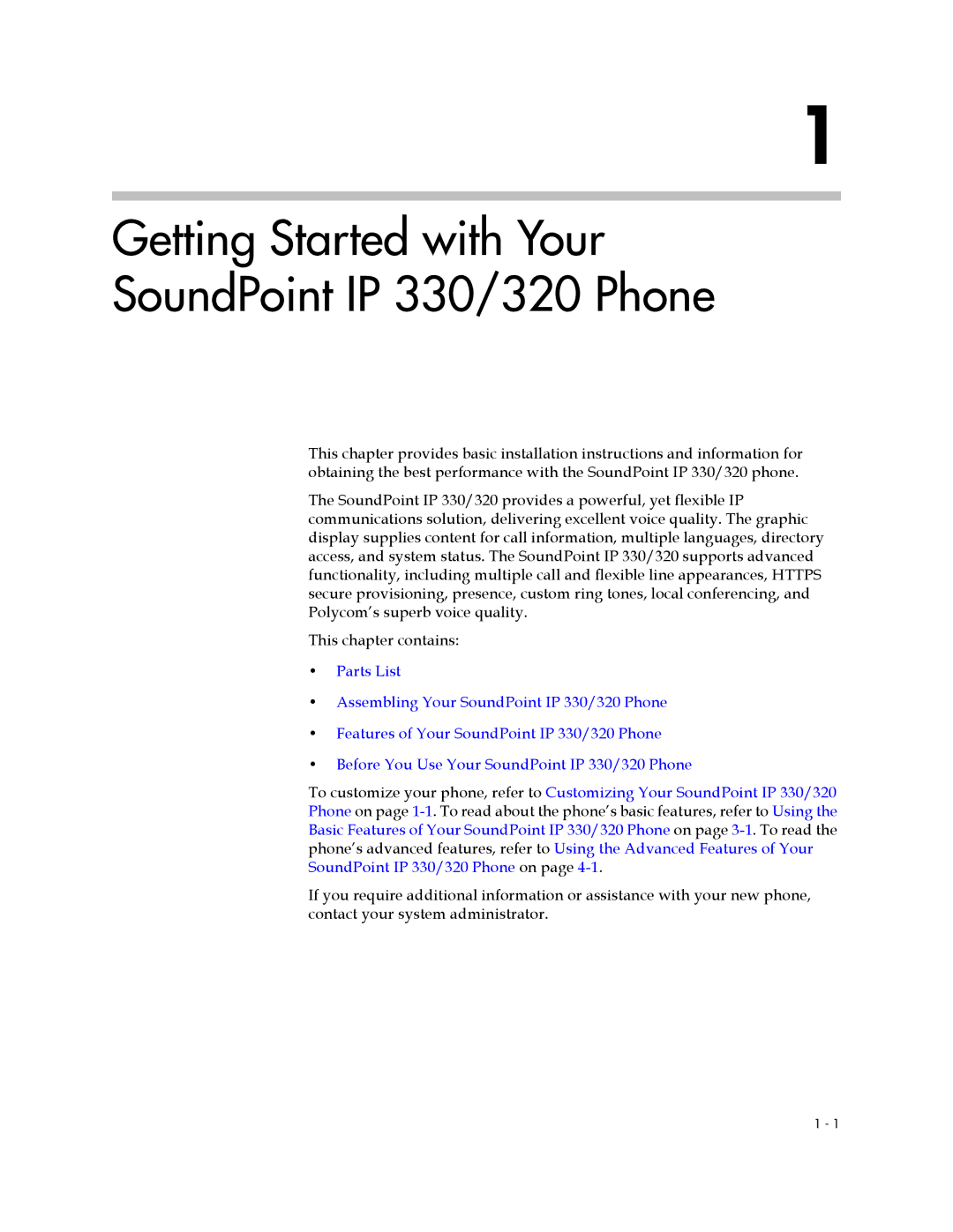 Polycom IP 320 manual Getting Started with Your SoundPoint IP 330/320 Phone 