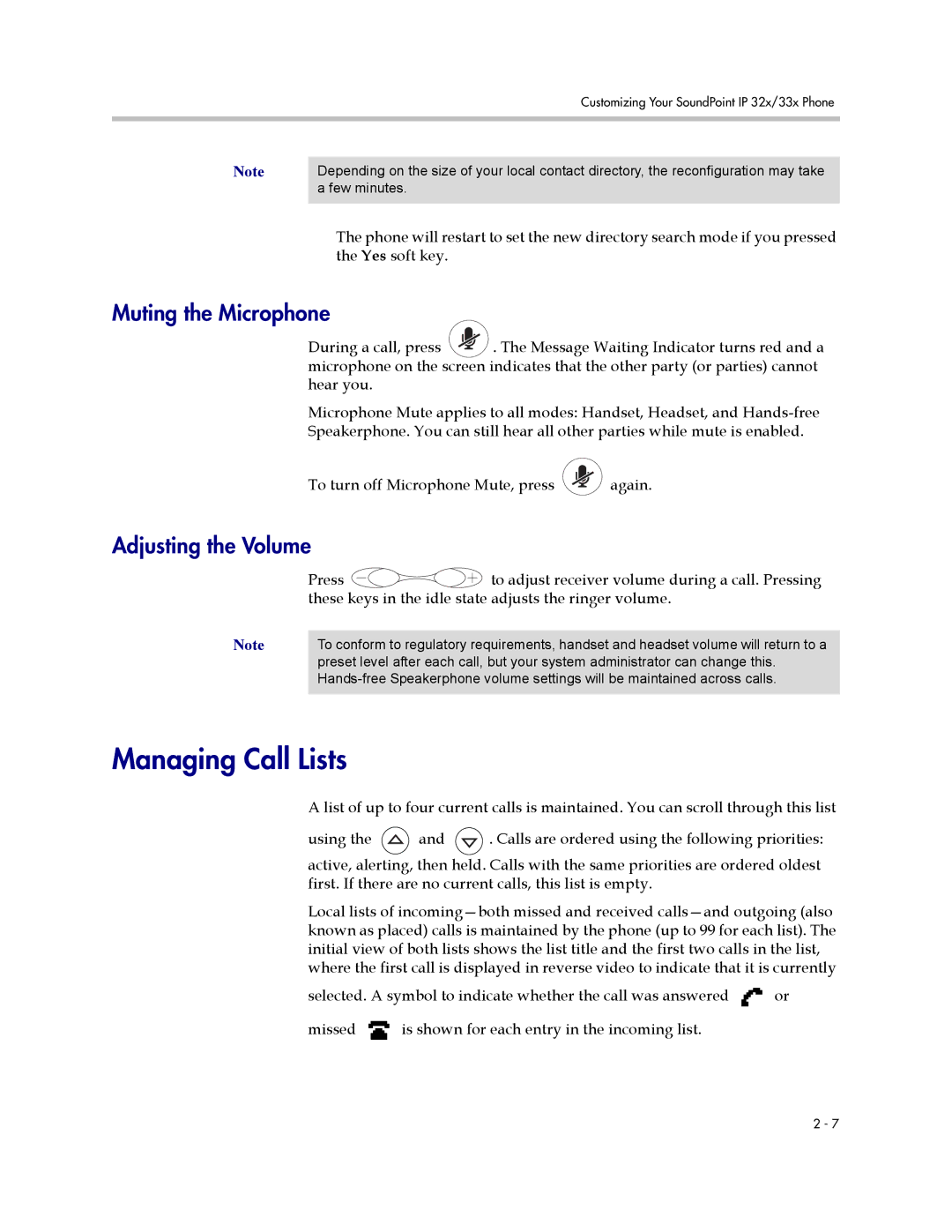 Polycom IP 32x, IP 33x manual Managing Call Lists, Muting the Microphone, Adjusting the Volume 