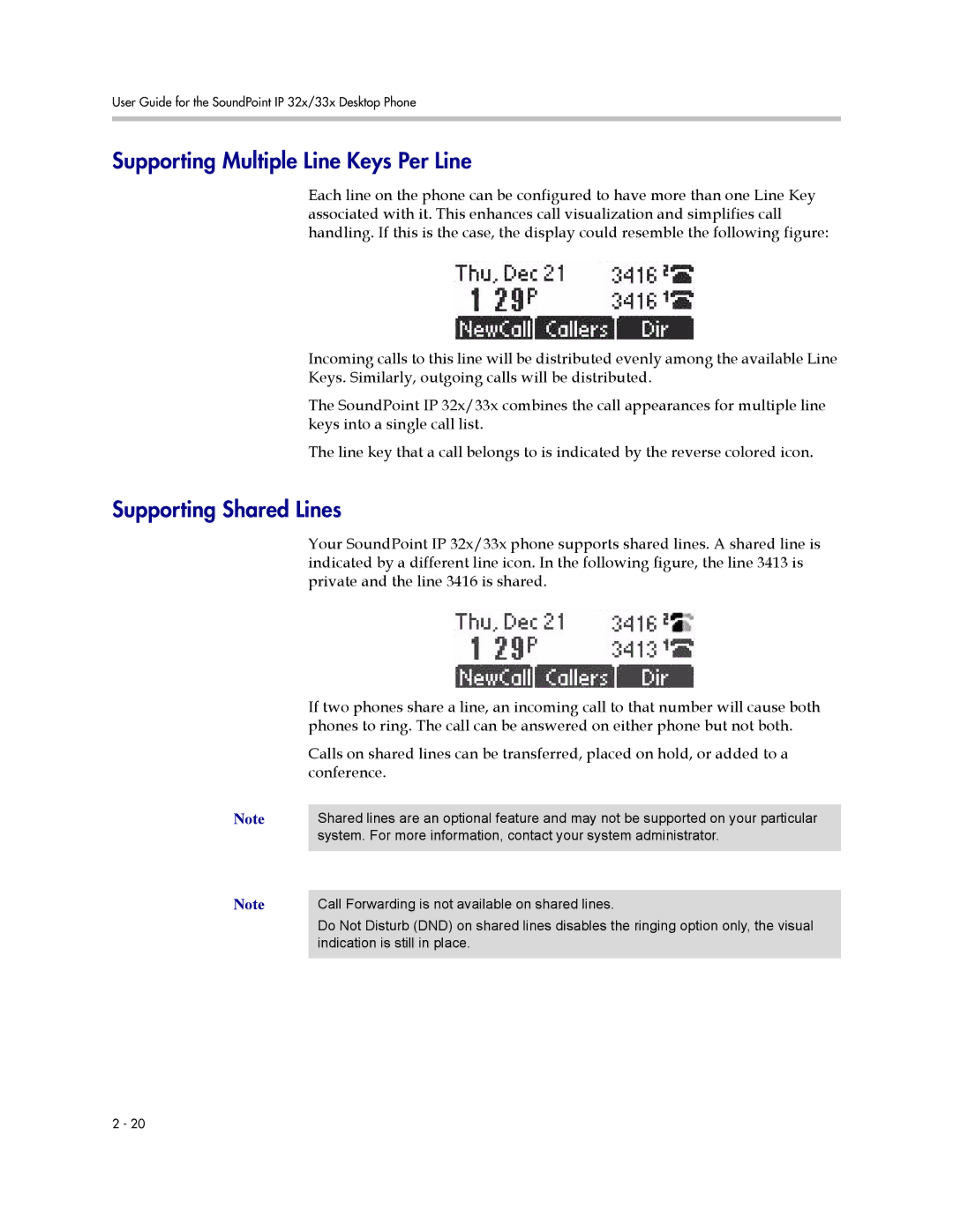 Polycom IP 33x, IP 32x manual Supporting Multiple Line Keys Per Line, Supporting Shared Lines 