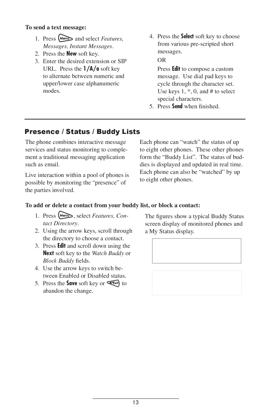 Polycom IP 4000 manual Presence / Status / Buddy Lists, To send a text message 