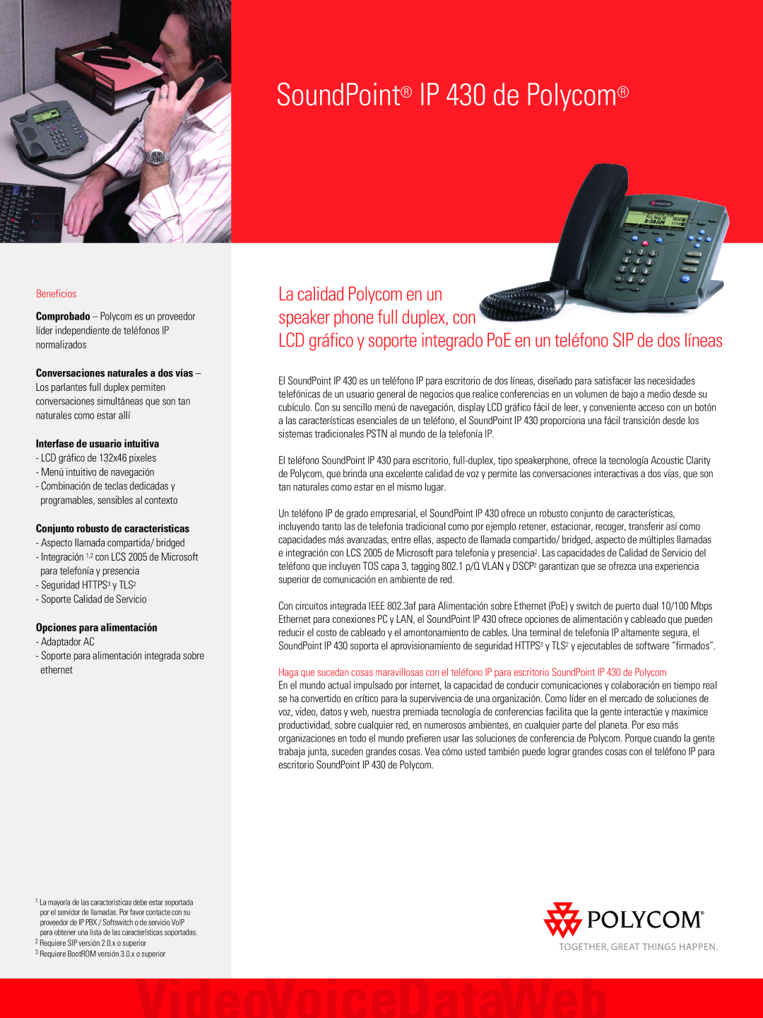Polycom IP 430 de manual Interfase de usuario intuitiva, Conjunto robusto de características, Opciones para alimentación 