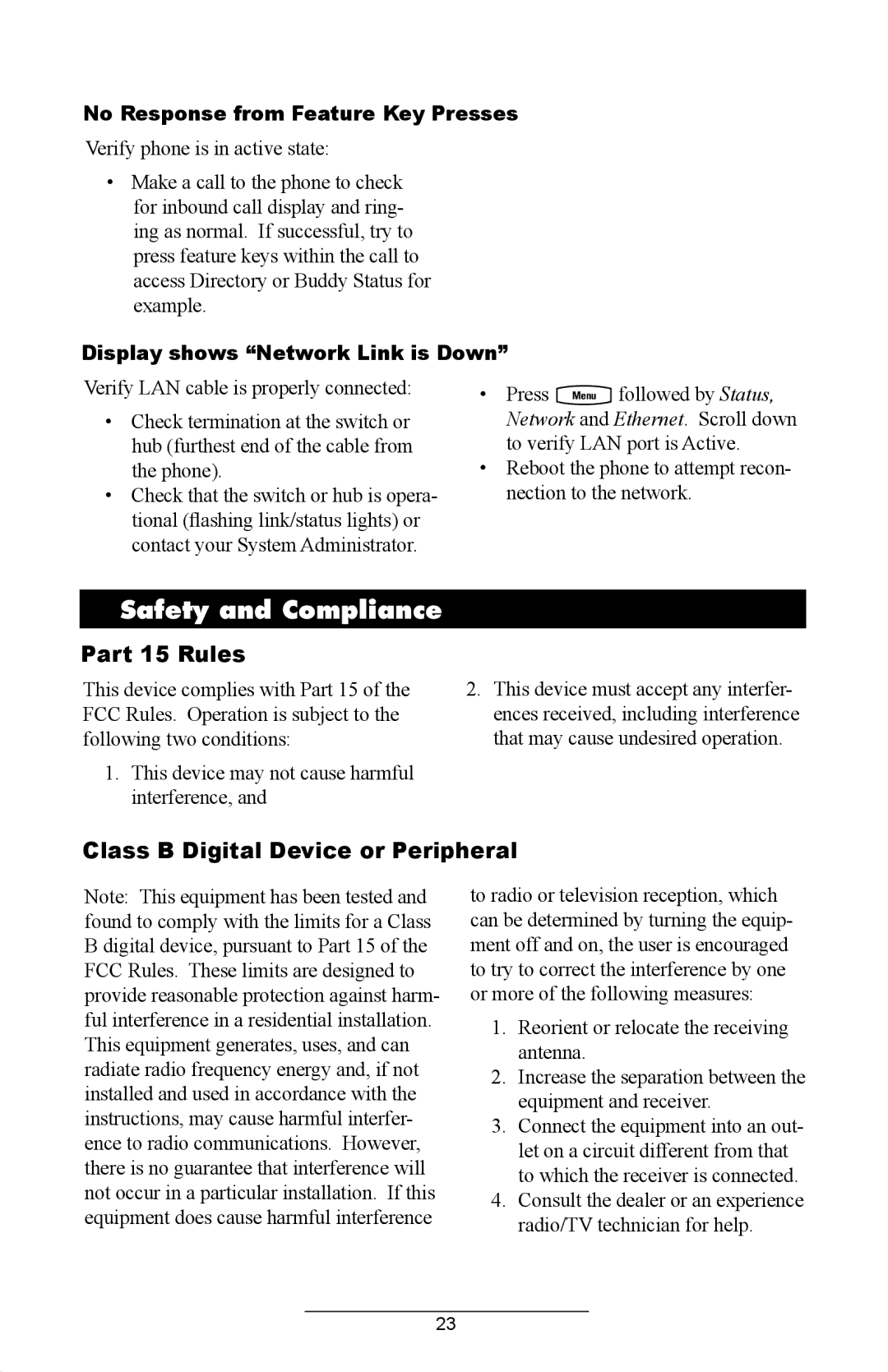 Polycom IP 430 SIP manual Safety and Compliance, Part 15 Rules, Class B Digital Device or Peripheral 