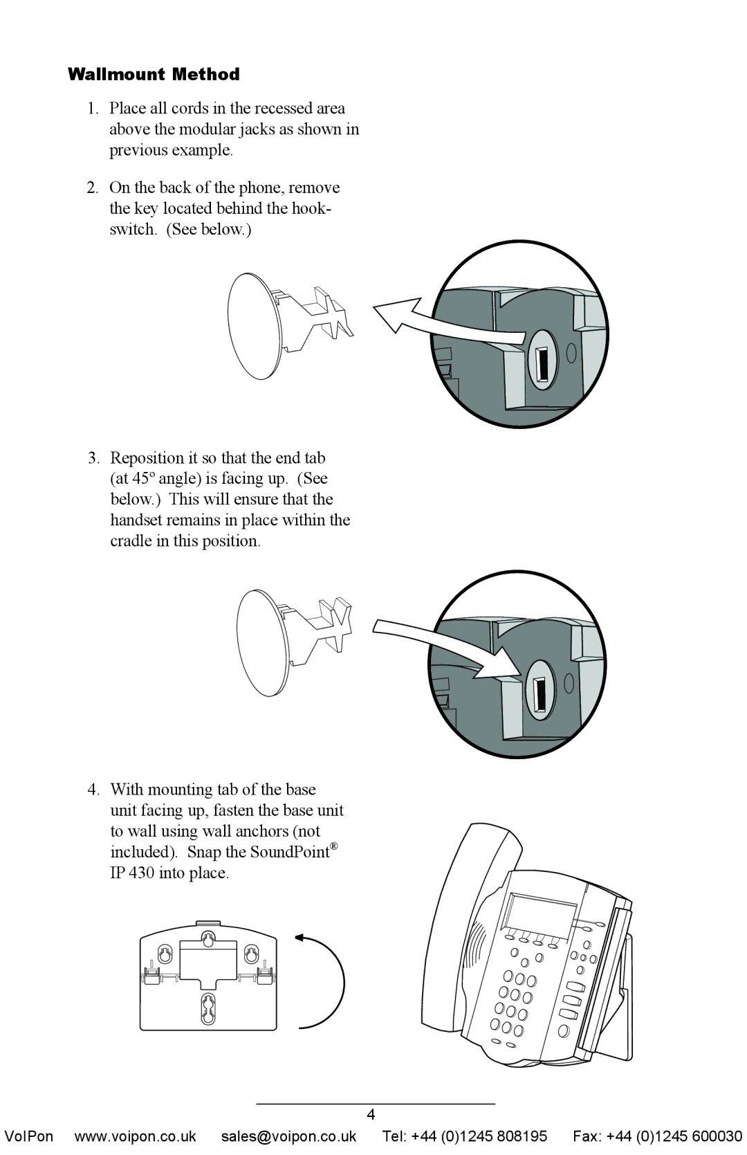 Polycom IP 430 SIP manual Wallmount Method 