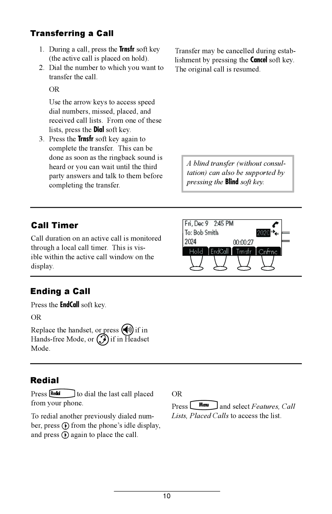 Polycom IP 430 manual Transferring a Call, Call Timer, Ending a Call, Redial 