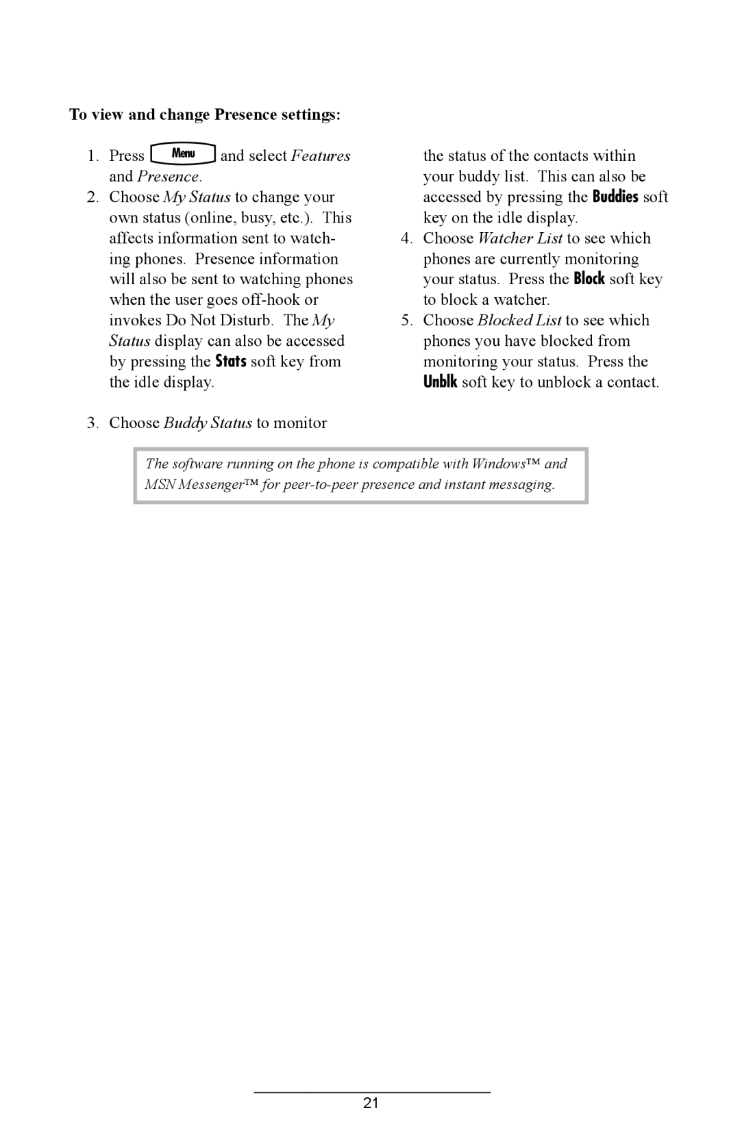 Polycom IP 430 manual To view and change Presence settings 