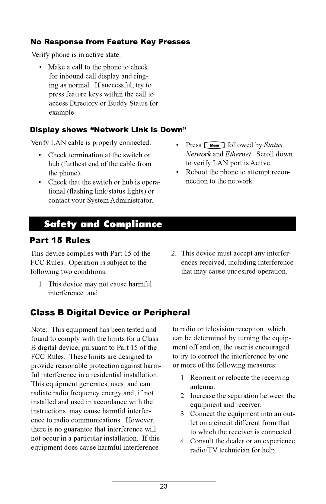 Polycom IP 430 manual Safety and Compliance, Part 15 Rules, Class B Digital Device or Peripheral 