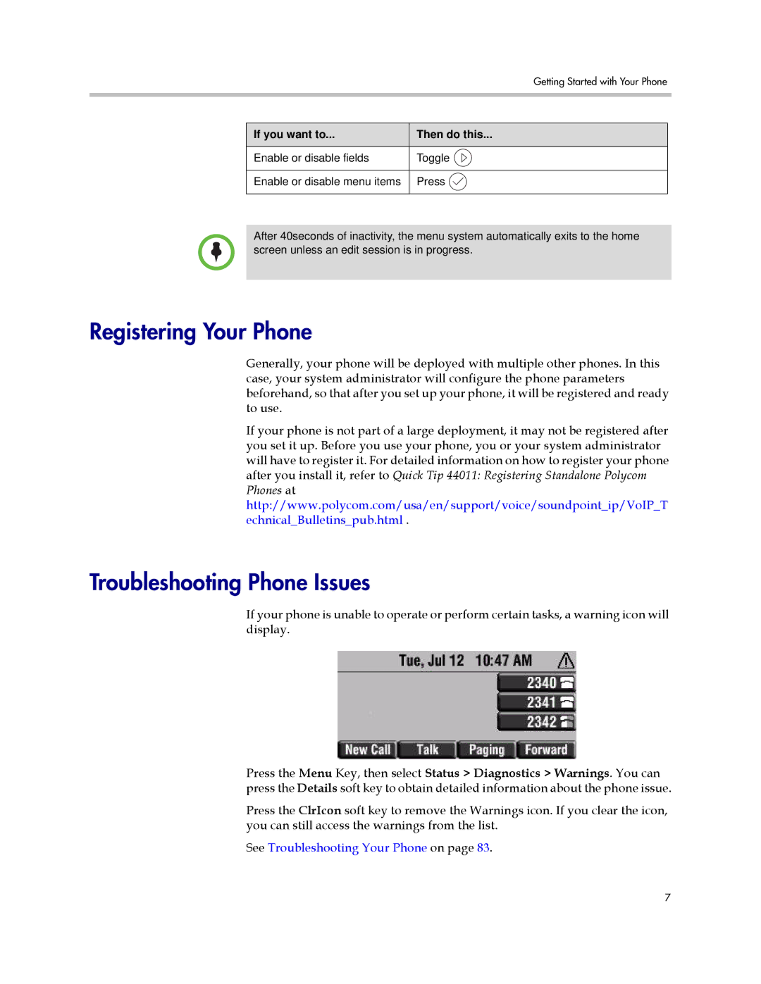 Polycom IP 450 manual Registering Your Phone, Troubleshooting Phone Issues 