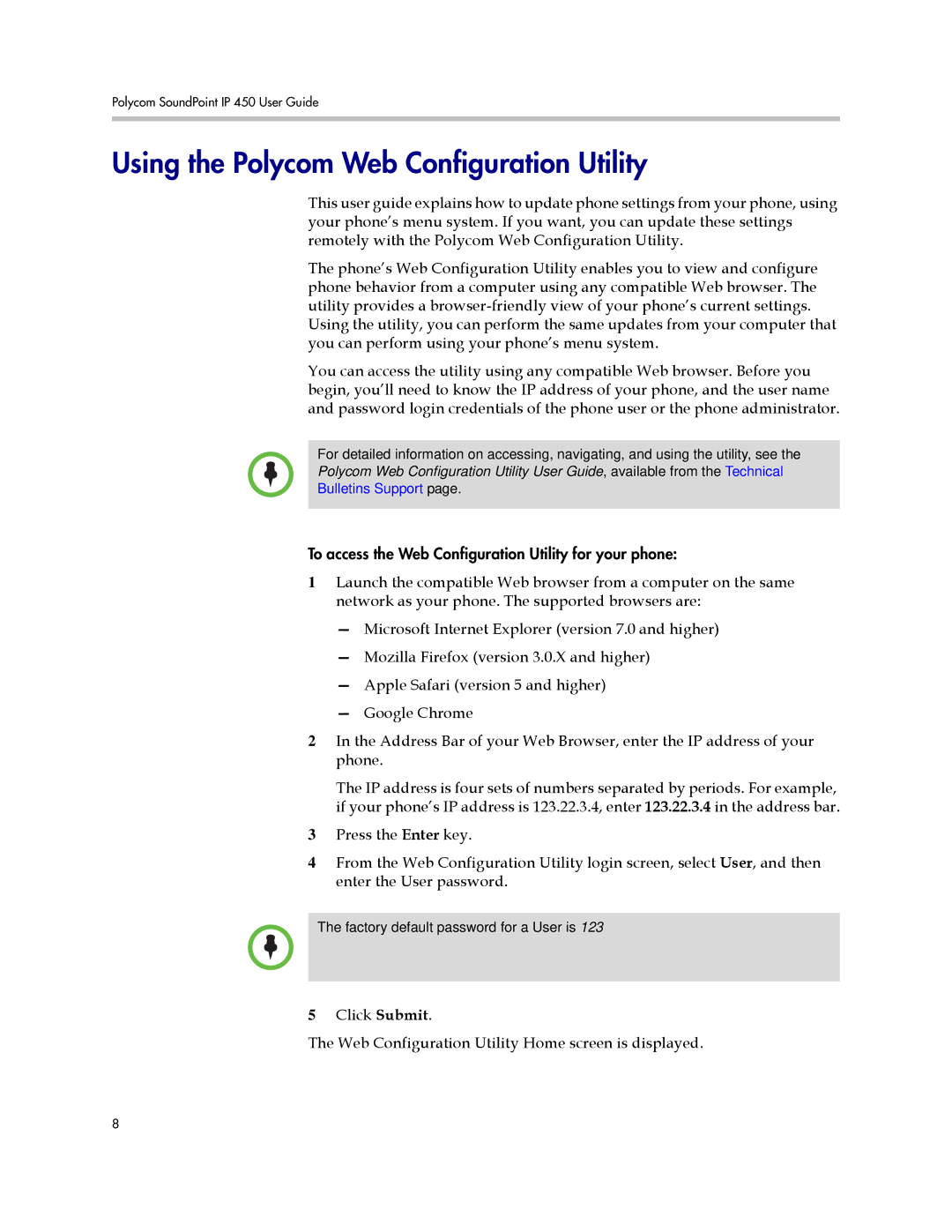 Polycom IP 450 manual Using the Polycom Web Configuration Utility 