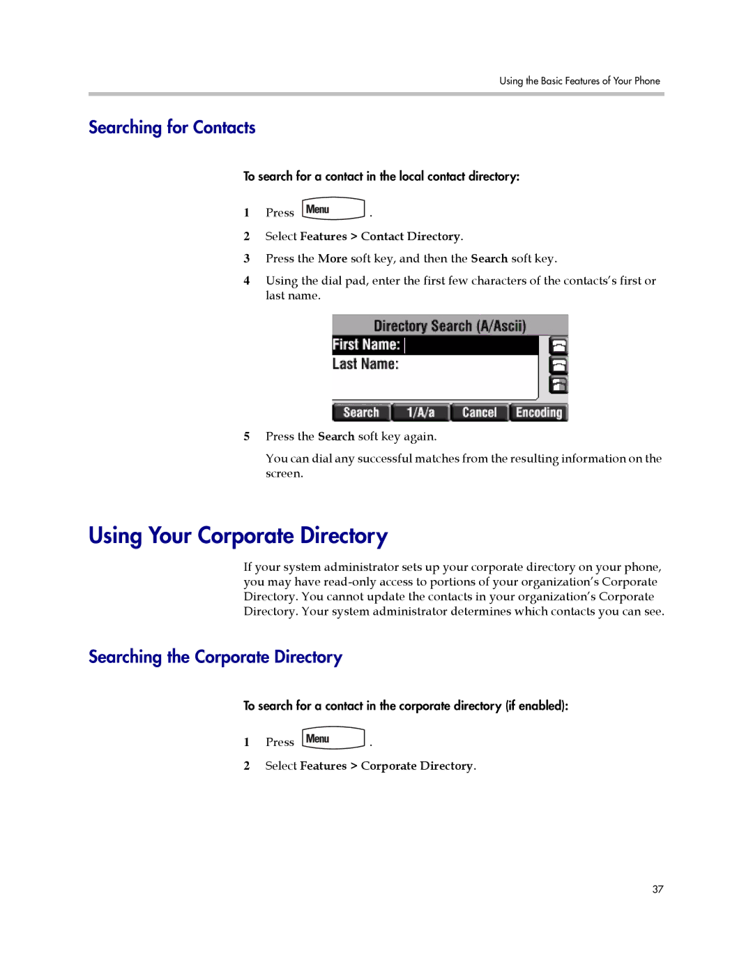 Polycom IP 450 manual Using Your Corporate Directory, Searching for Contacts, Searching the Corporate Directory 