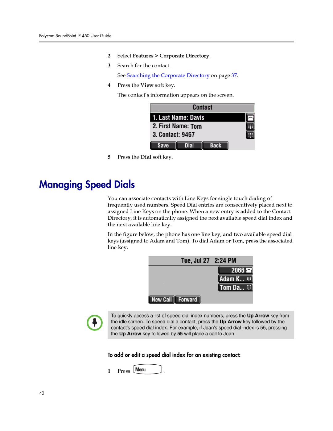 Polycom IP 450 manual Managing Speed Dials 