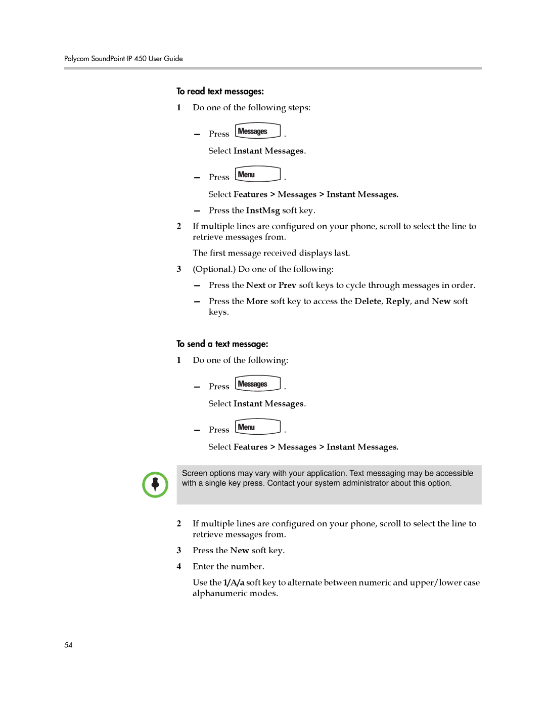 Polycom IP 450 manual Select Features Messages Instant Messages 