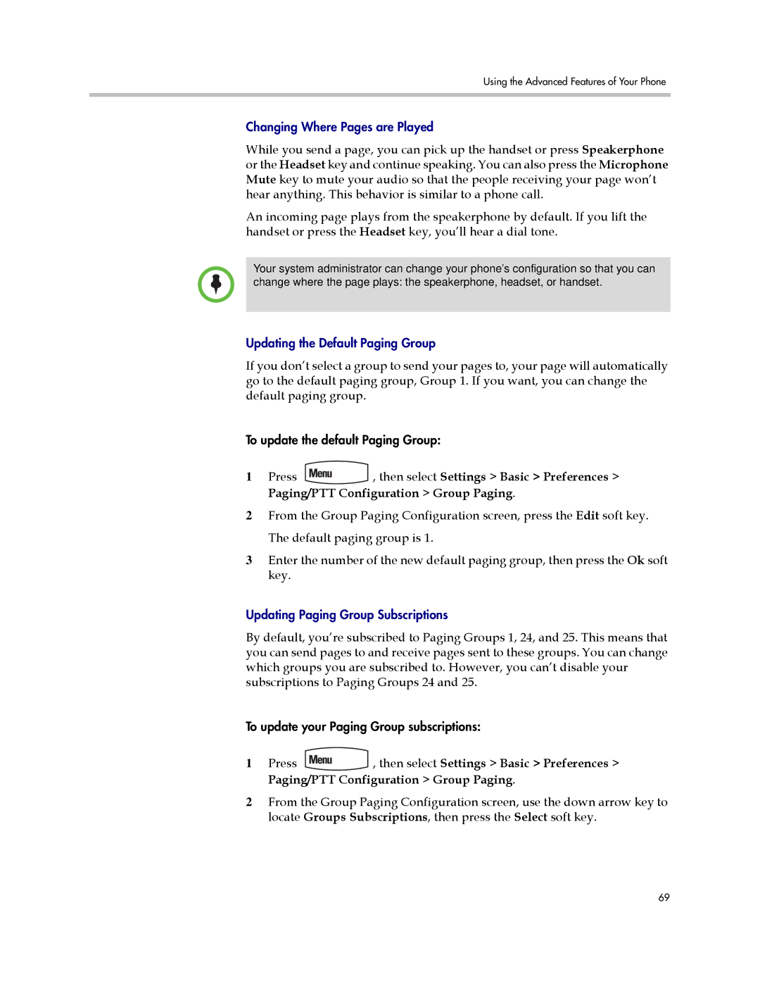 Polycom IP 450 manual Changing Where Pages are Played 