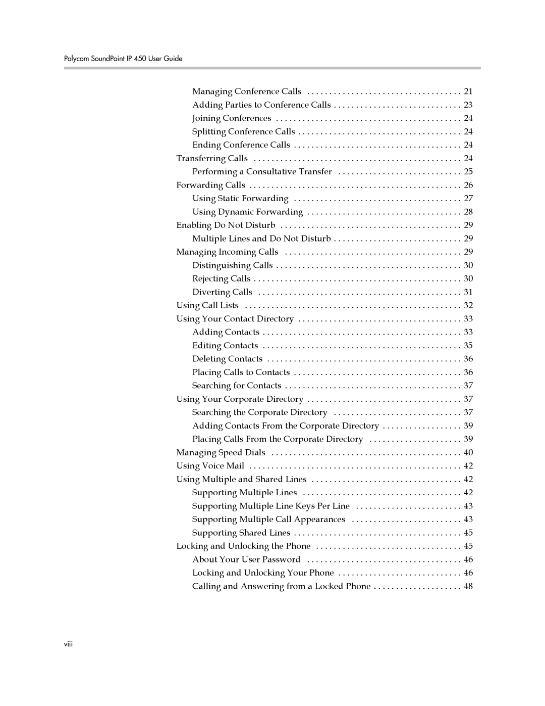 Polycom IP 450 manual Viii 