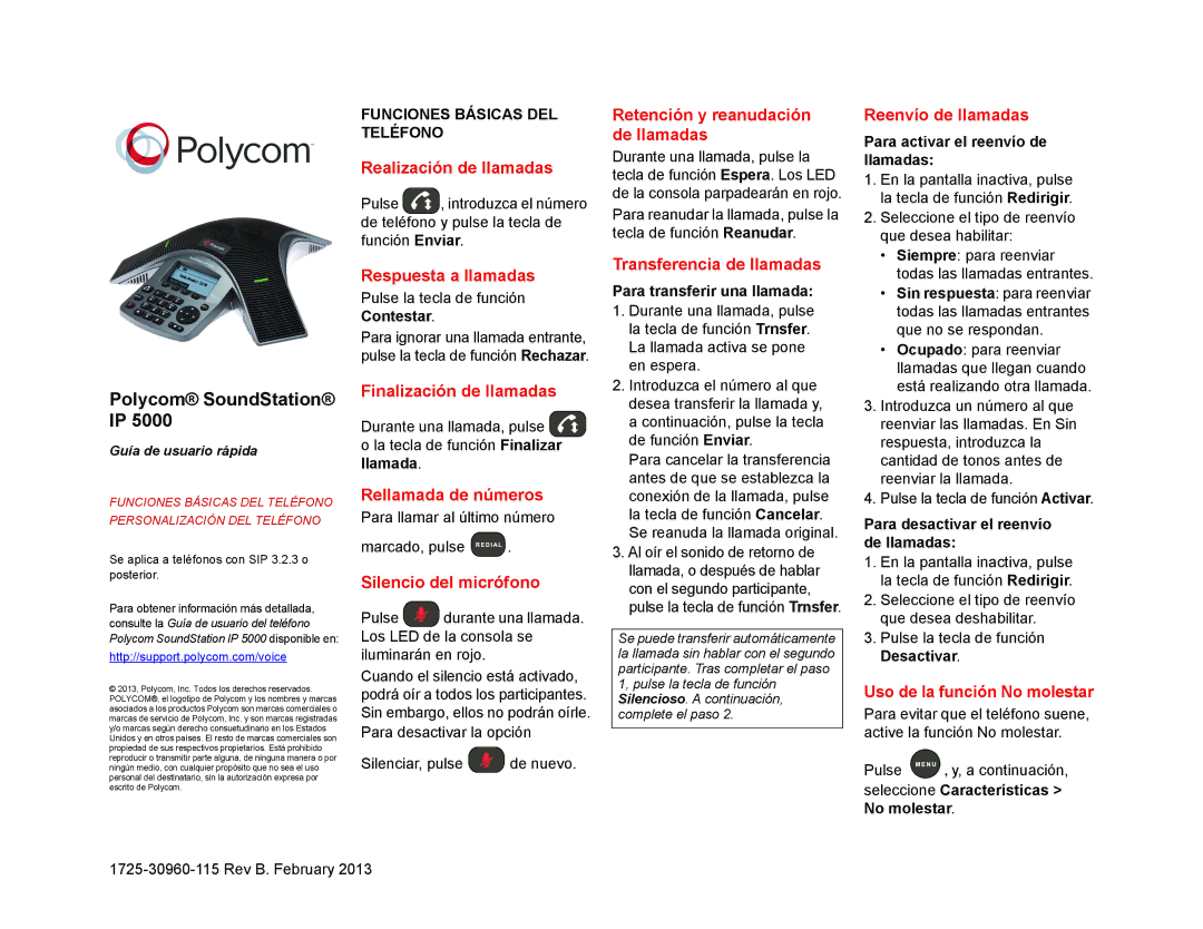 Polycom IP5000 manual Realización de llamadas, Respuesta a llamadas, Finalización de llamadas, Rellamada de números 