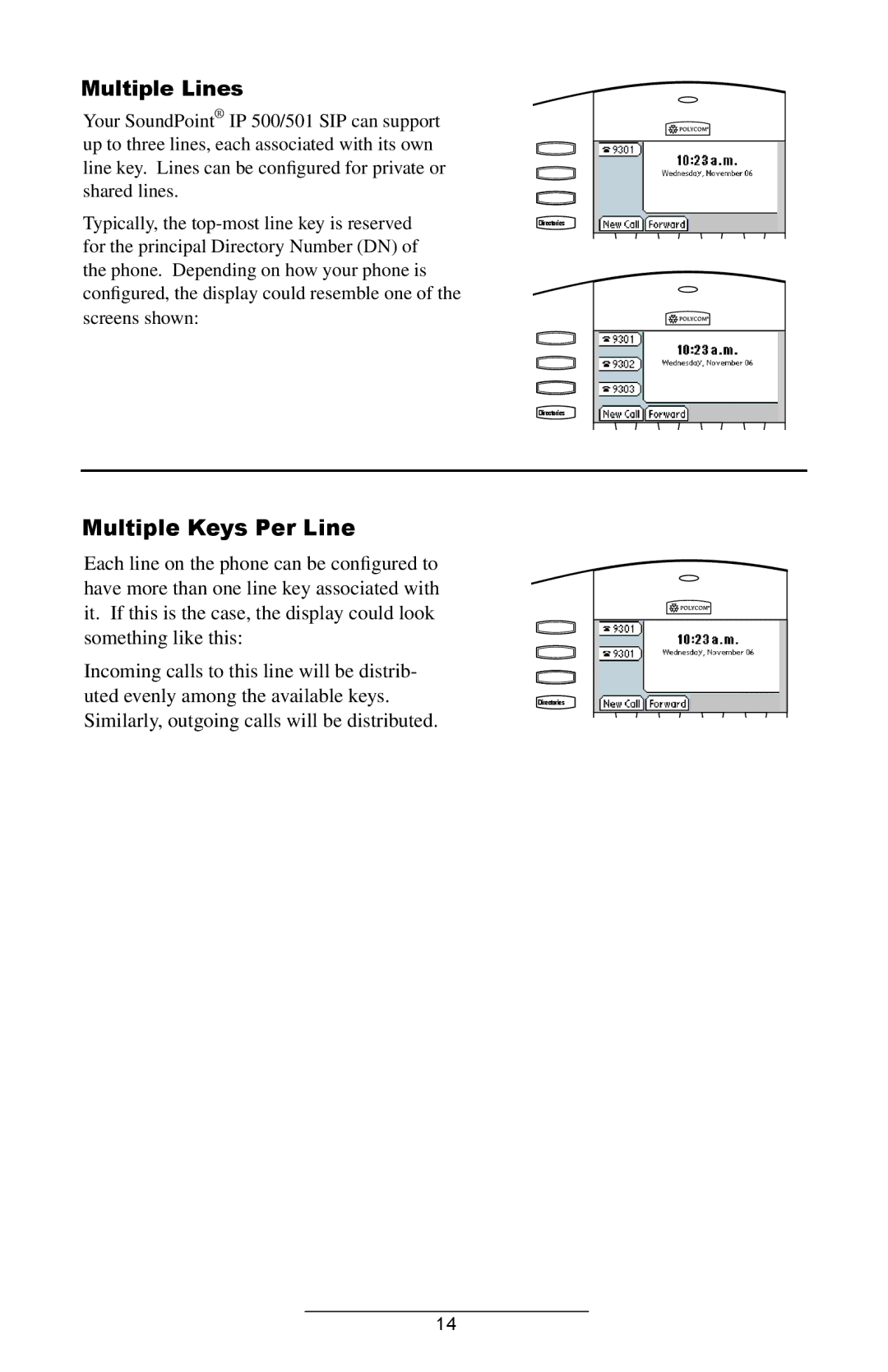 Polycom IP 500/501 SIP 2.0 manual Multiple Lines, Multiple Keys Per Line 