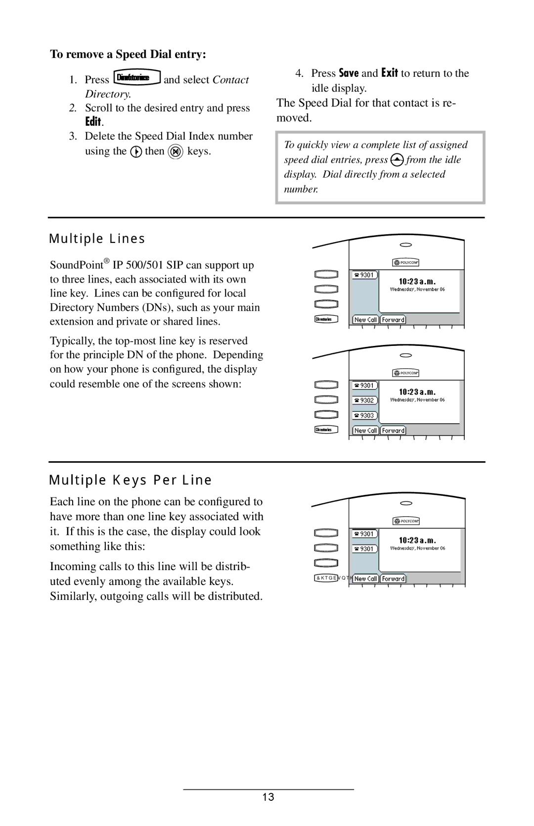 Polycom IP 501 SIP manual Multiple Lines, Multiple Keys Per Line 