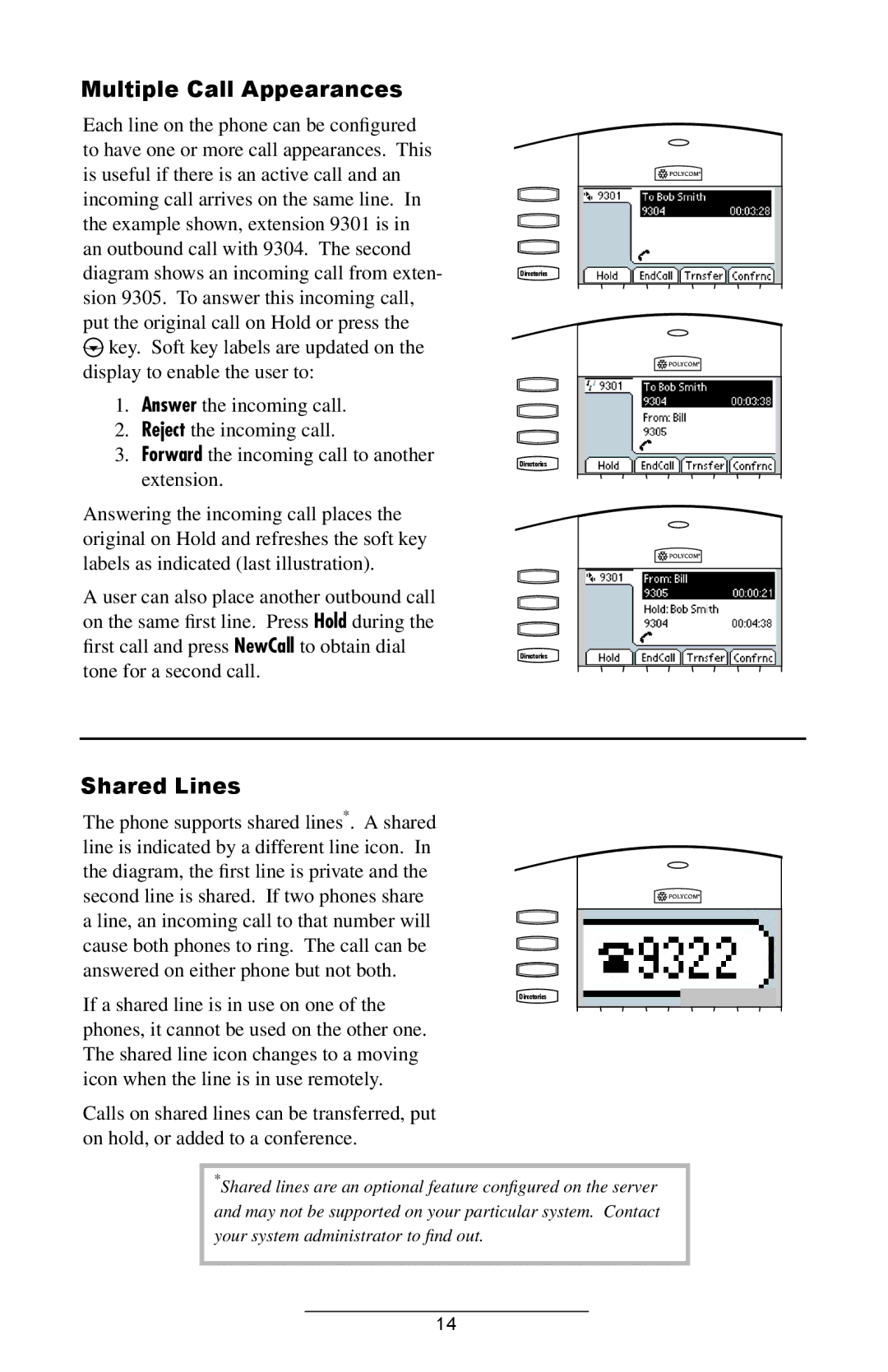 Polycom IP 501 SIP manual Multiple Call Appearances, Shared Lines 