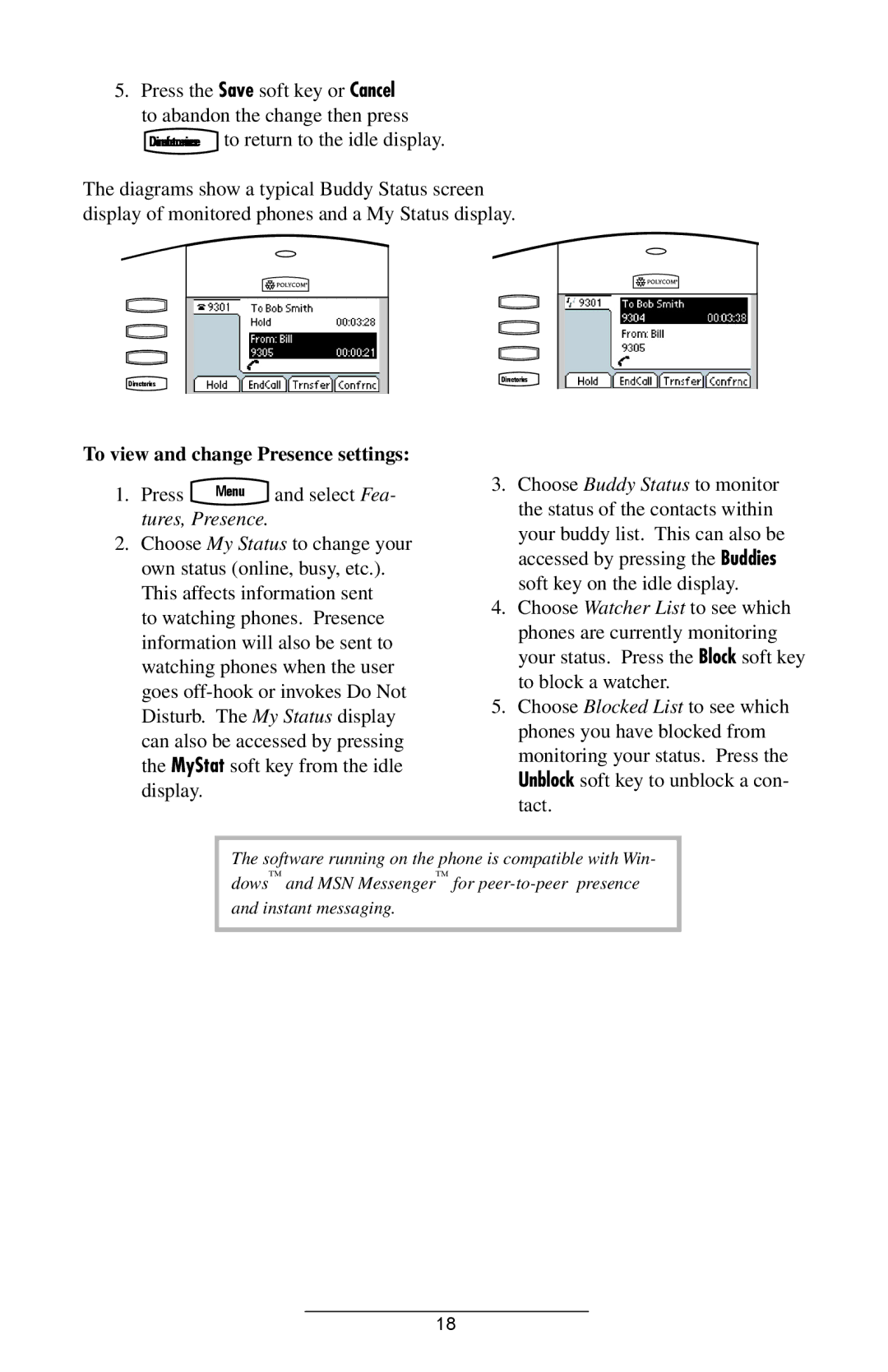 Polycom IP 501 SIP manual To view and change Presence settings, Tures, Presence 