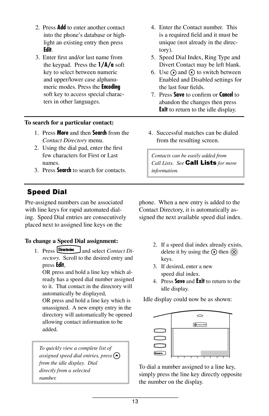 Polycom IP 501 manual Edit, To search for a particular contact, To change a Speed Dial assignment 