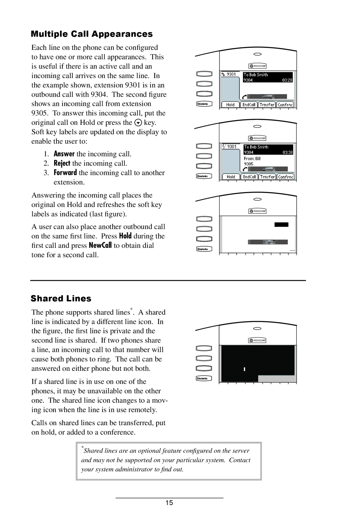 Polycom IP 501 manual Multiple Call Appearances, Shared Lines 