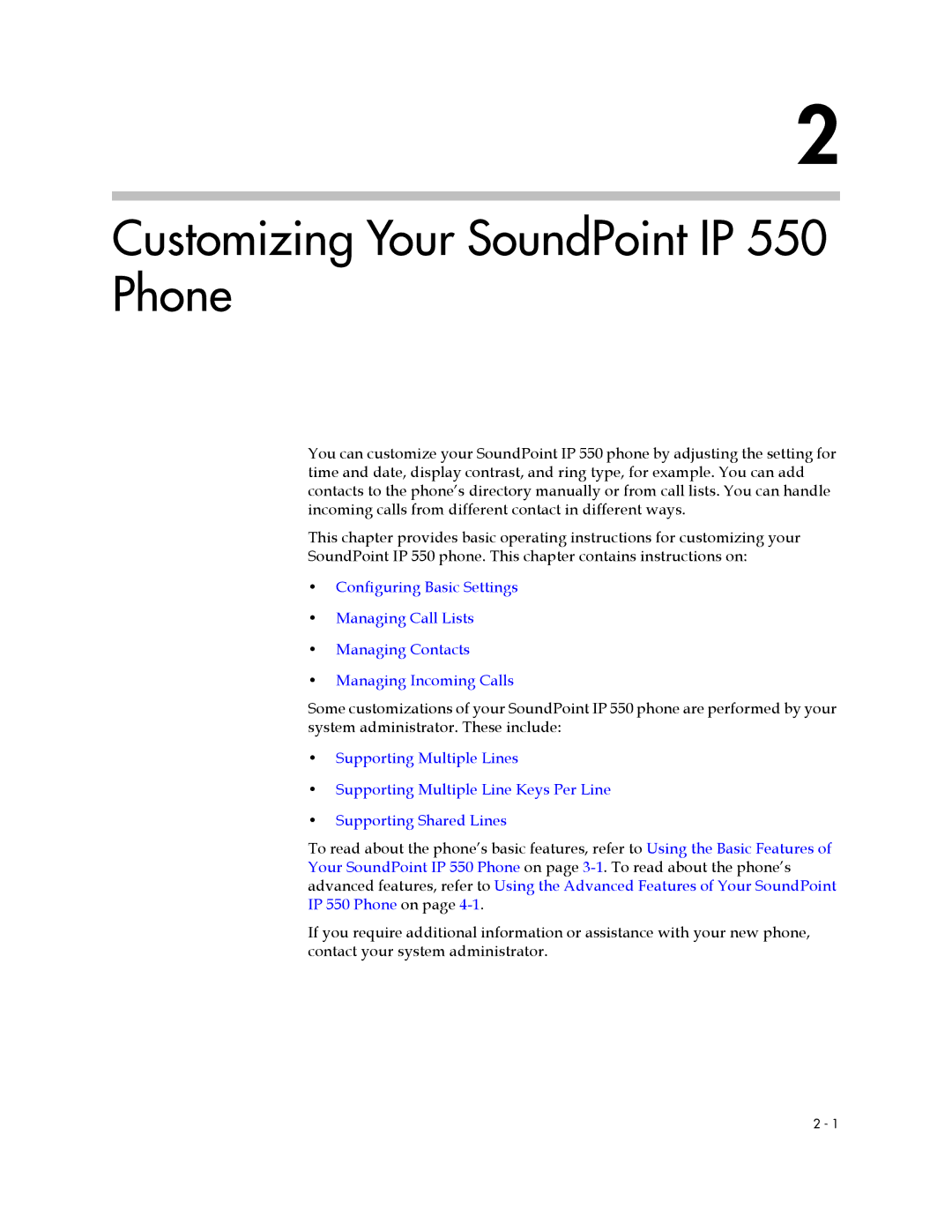 Polycom manual Customizing Your SoundPoint IP 550 Phone 