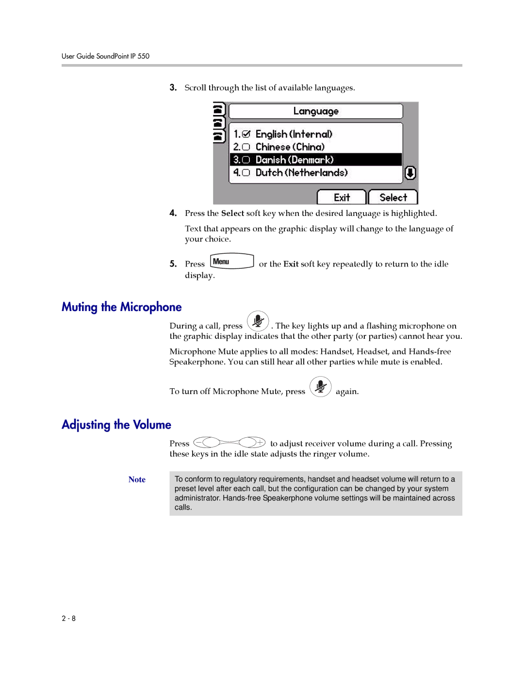 Polycom IP 550 manual Muting the Microphone, Adjusting the Volume 