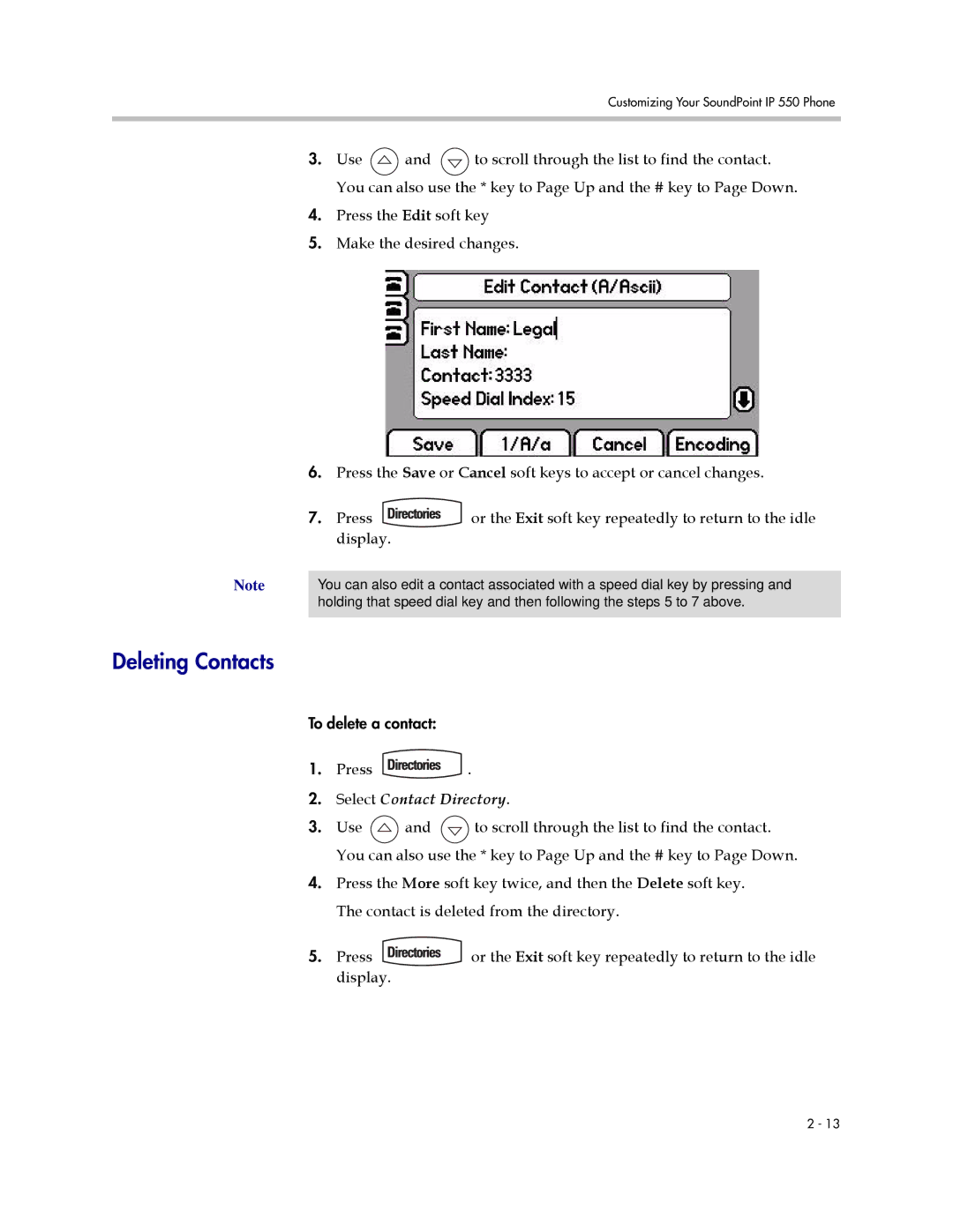 Polycom IP 550 manual Deleting Contacts 