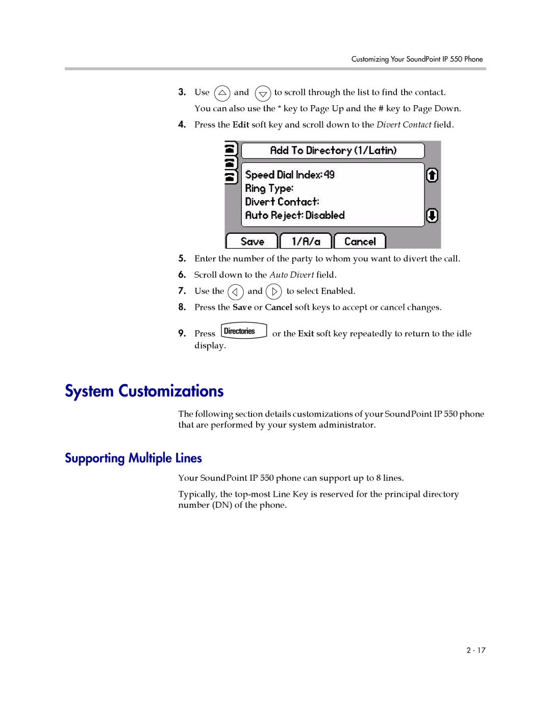 Polycom IP 550 manual System Customizations, Supporting Multiple Lines 