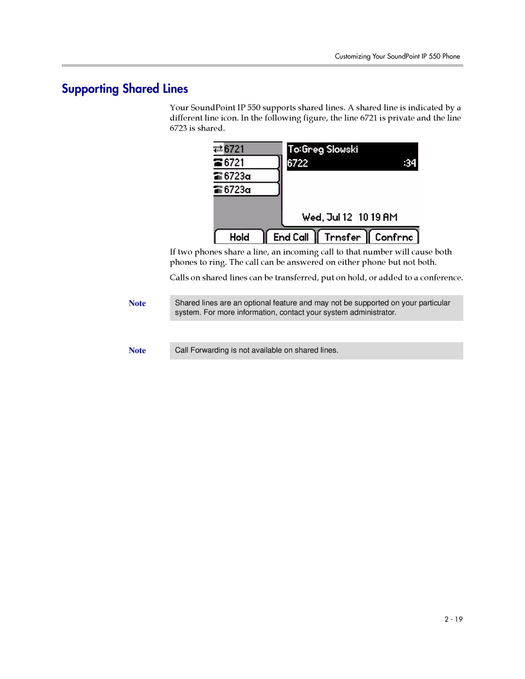 Polycom IP 550 manual Supporting Shared Lines 