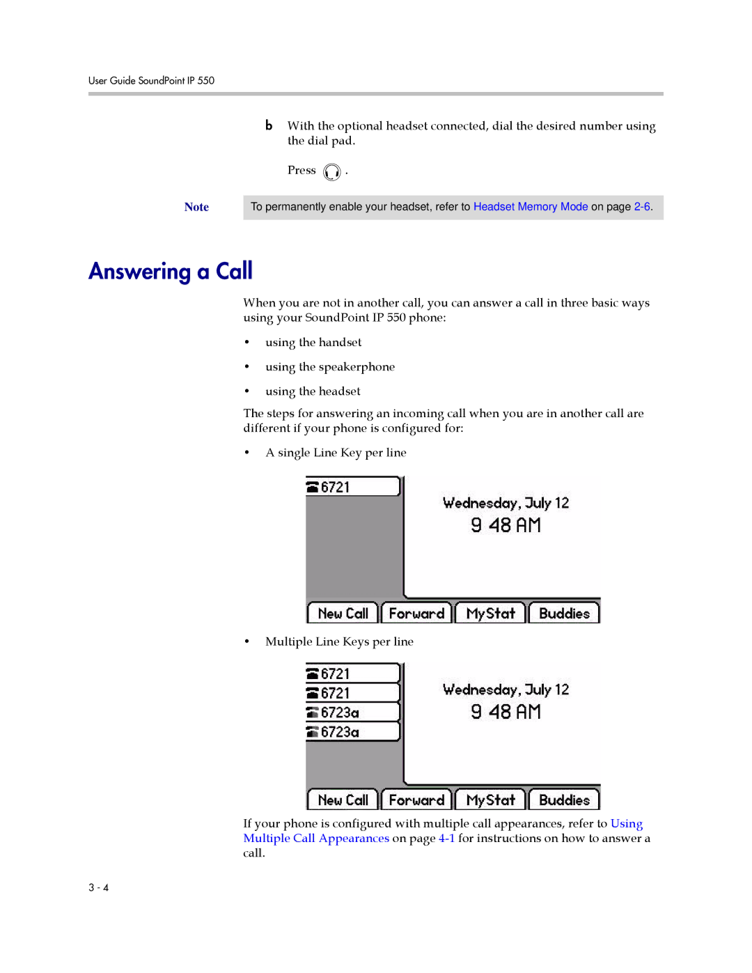 Polycom IP 550 manual Answering a Call 