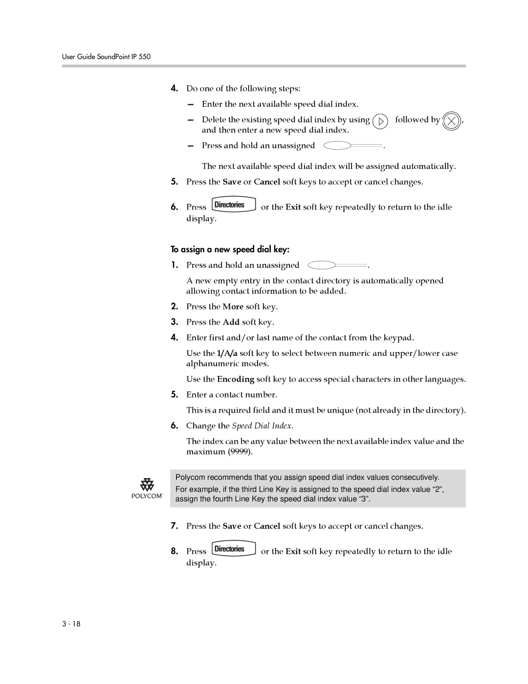 Polycom IP 550 manual Change the Speed Dial Index 