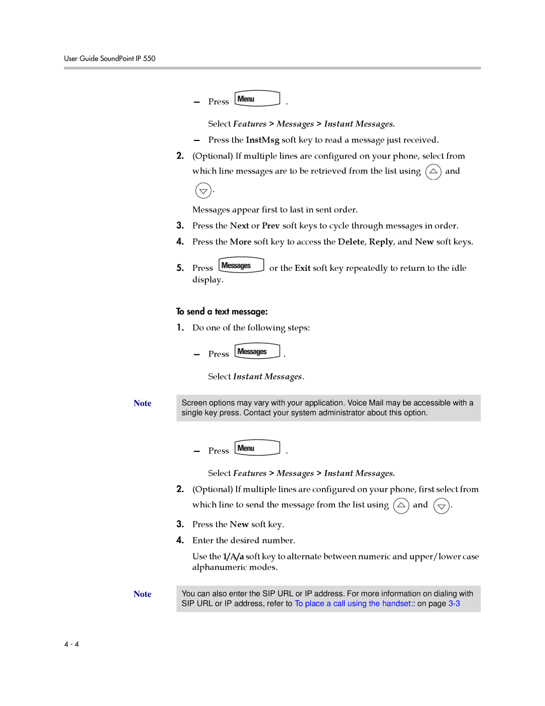 Polycom IP 550 manual Select Features Messages Instant Messages 