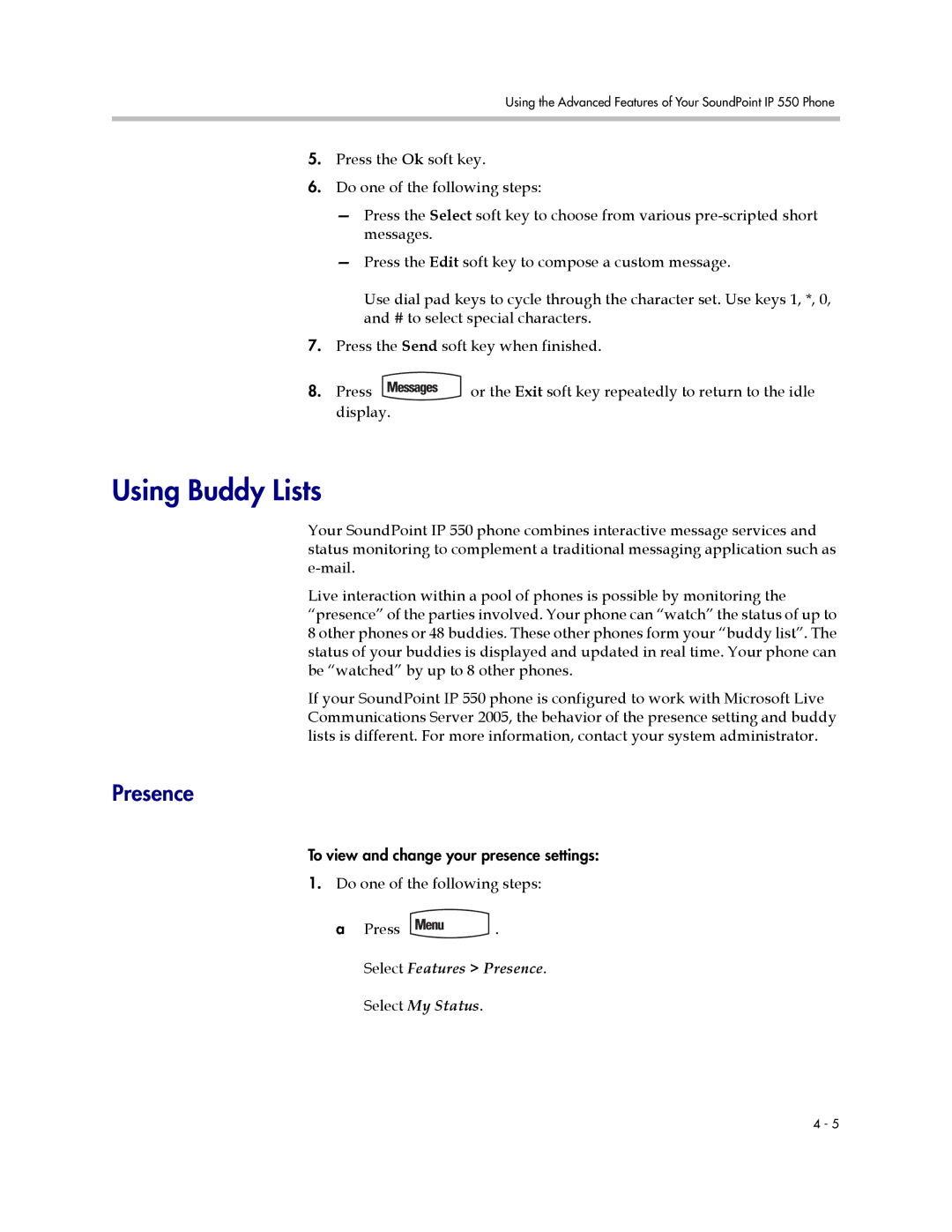 Polycom IP 550 manual Using Buddy Lists, Presence 