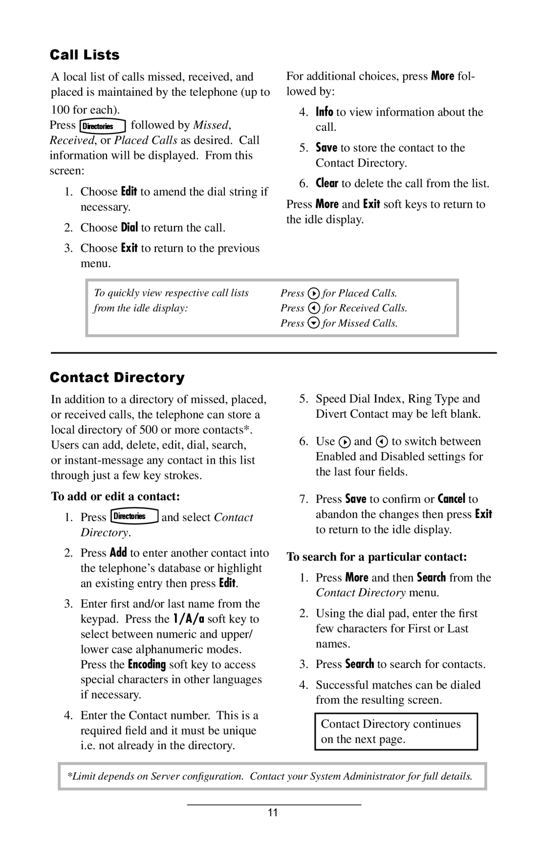 Polycom IP 600 SIP manual Call Lists, Contact Directory 