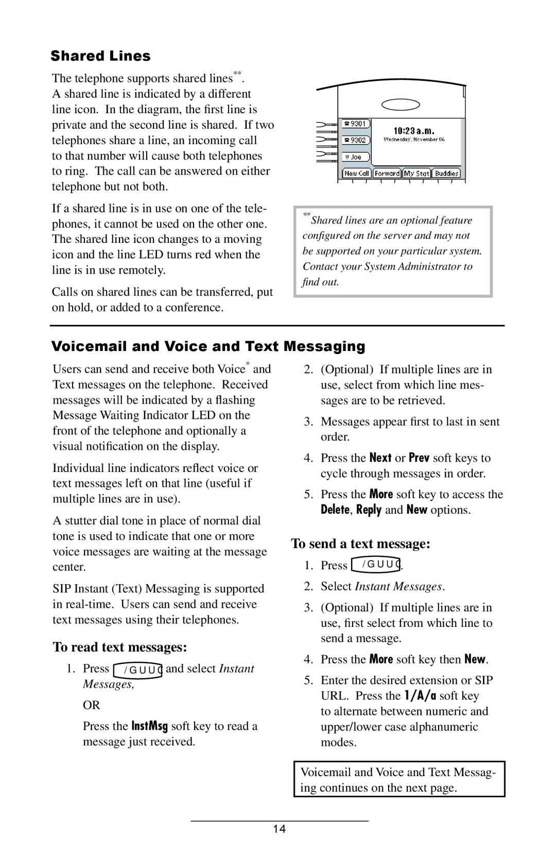 Polycom IP 600 SIP manual Shared Lines, Voicemail and Voice and Text Messaging, Delete, Reply and New options 