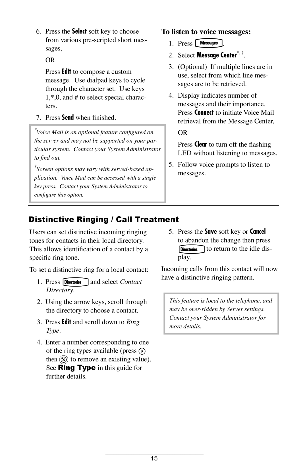 Polycom IP 600 SIP manual Distinctive Ringing / Call Treatment, Select Message Center*, † 