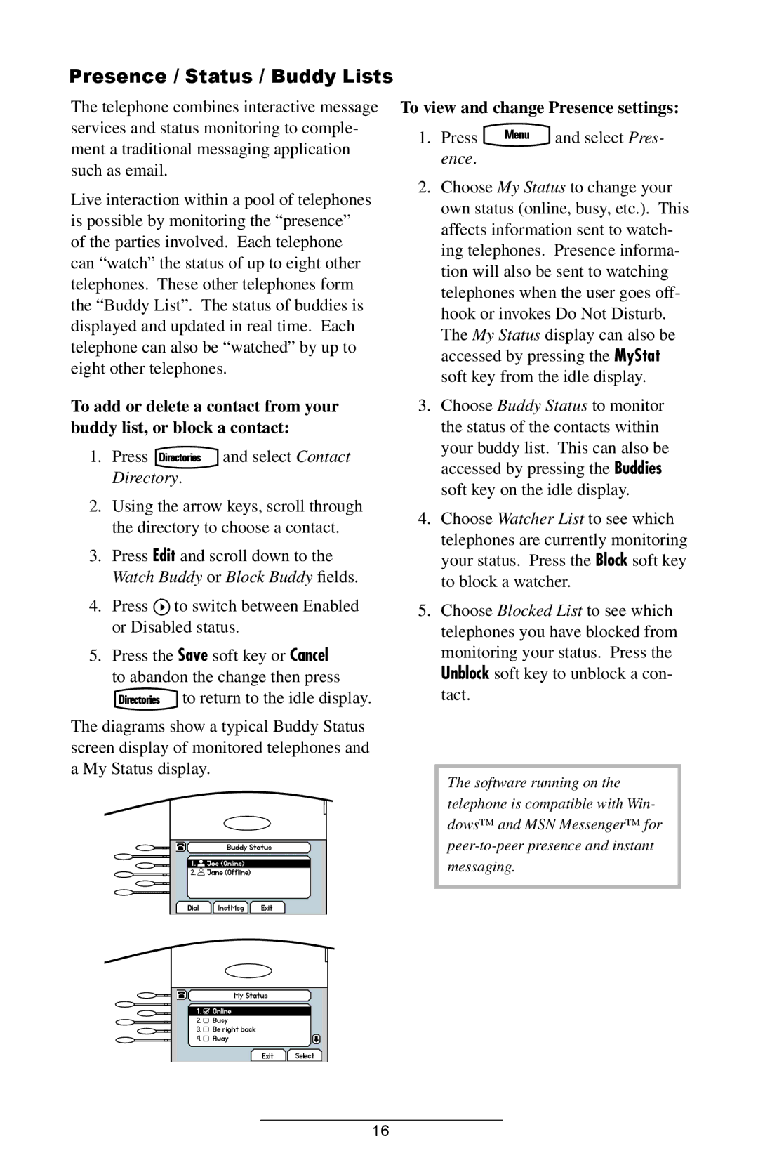 Polycom IP 600 SIP manual Presence / Status / Buddy Lists, To view and change Presence settings 