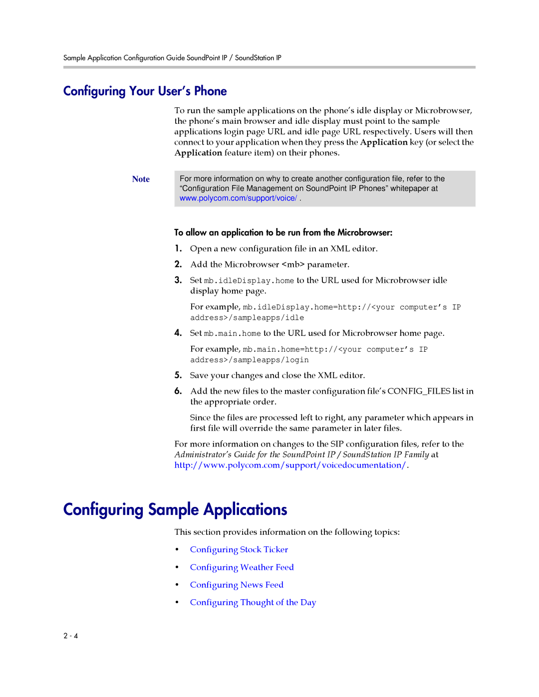 Polycom IP 600 manual Configuring Sample Applications, Configuring Your User’s Phone 