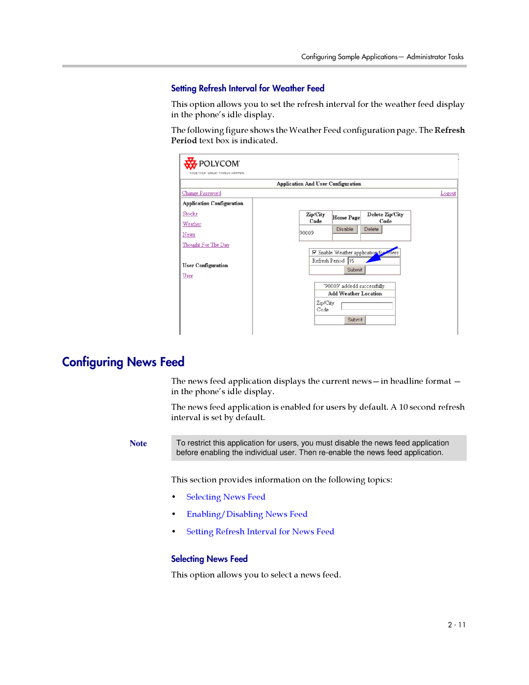 Polycom IP 600 manual Configuring News Feed 