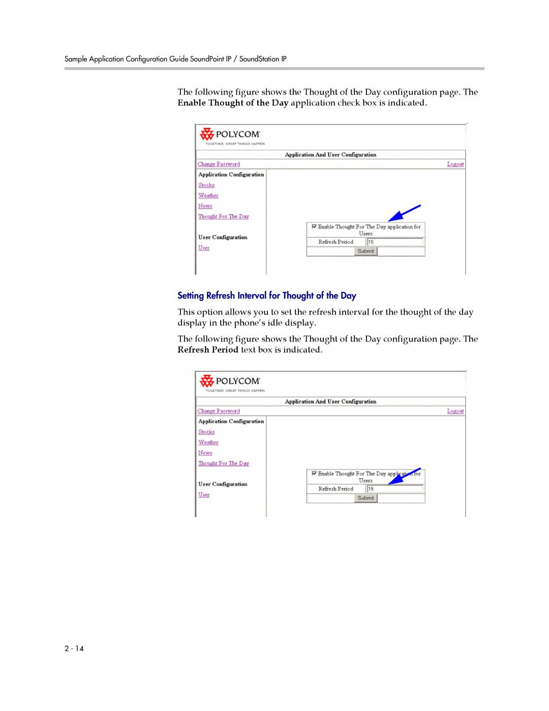 Polycom IP 600 manual Setting Refresh Interval for Thought of the Day 