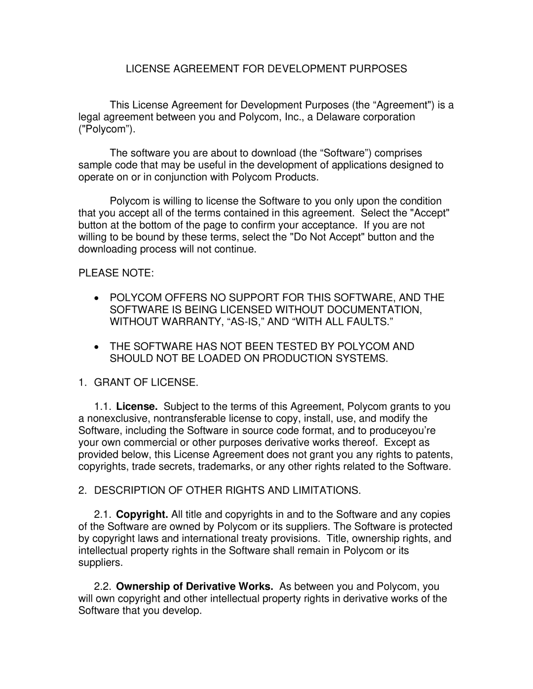 Polycom IP 600 manual License Agreement for Development Purposes 