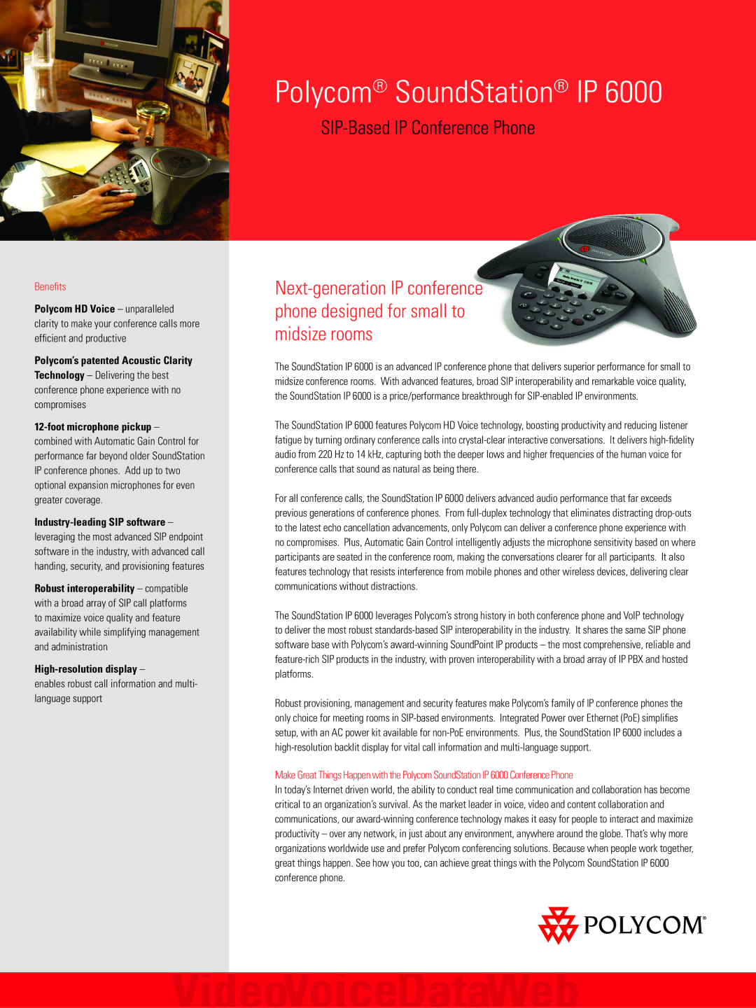 Polycom IP 6000 manual Polycom SoundStation IP, Benefits 