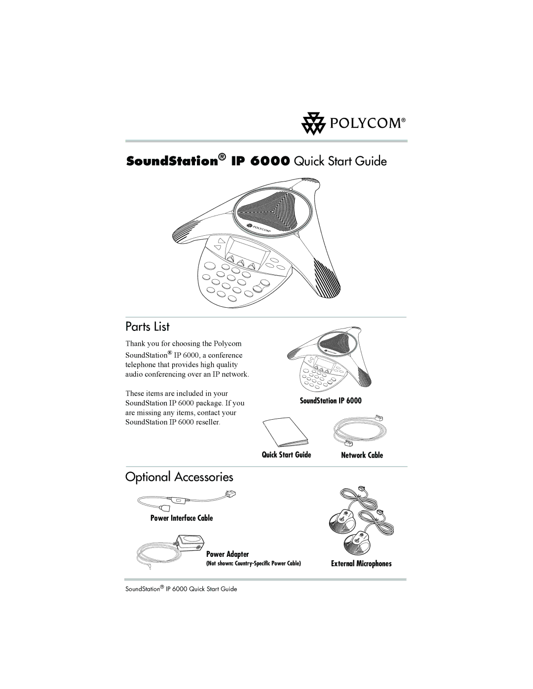 Polycom IP 6000 quick start Parts List, Optional Accessories 