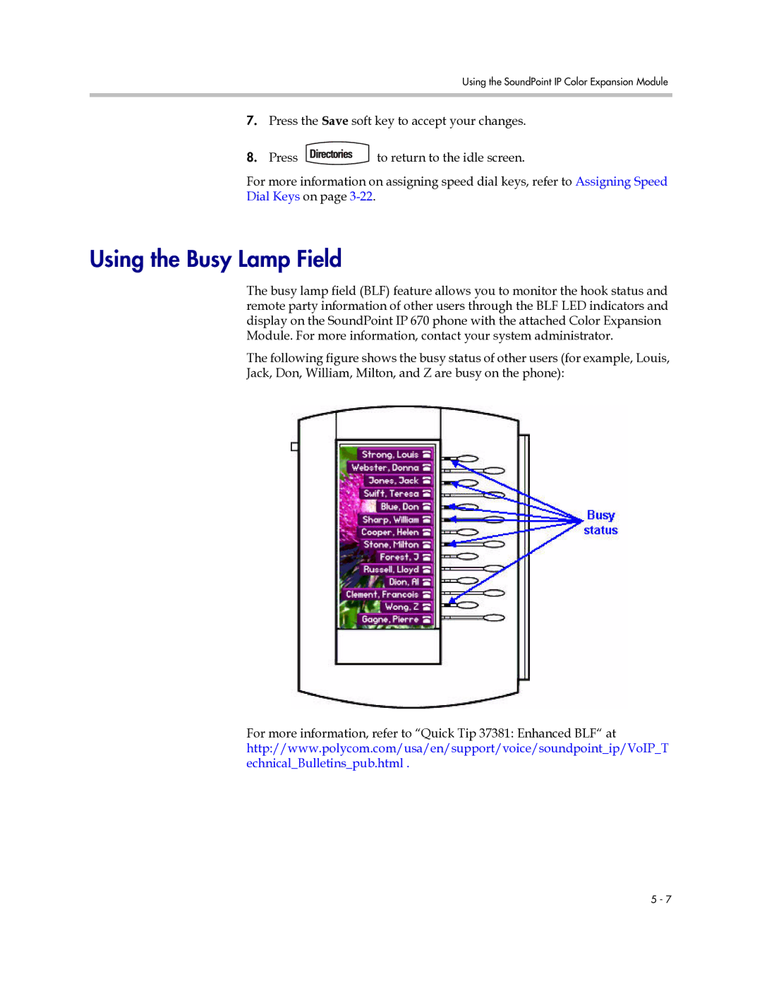 Polycom IP 670 manual Using the Busy Lamp Field 