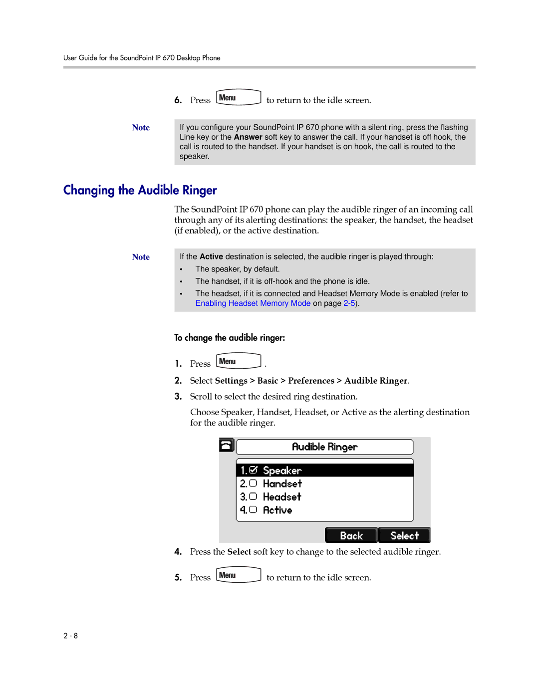 Polycom IP 670 manual Changing the Audible Ringer, Select Settings Basic Preferences Audible Ringer 