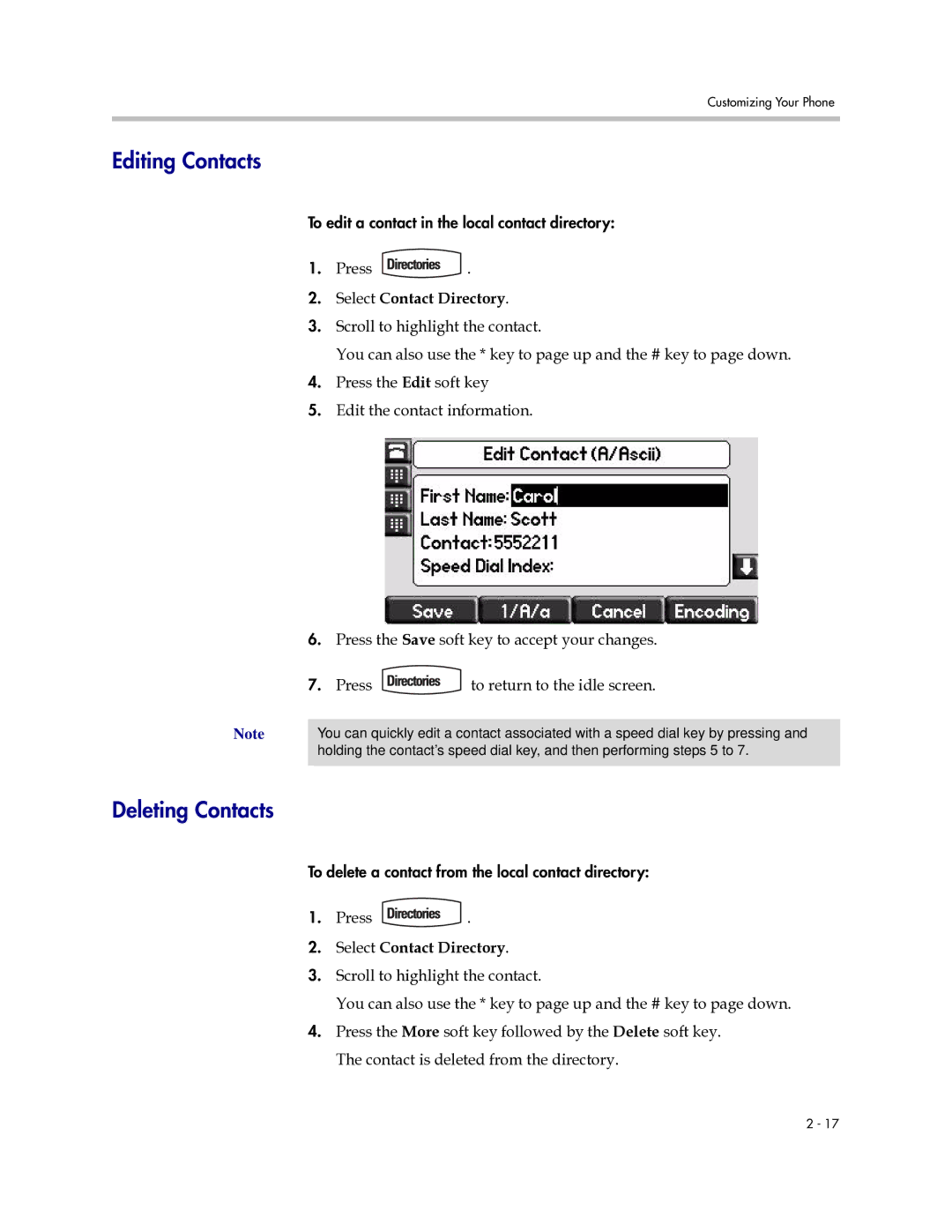 Polycom IP 670 manual Editing Contacts, Deleting Contacts 